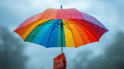 LGBT umbrella with colors held on a plain color background - obrazy, fototapety, plakaty