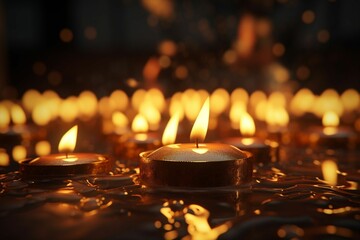 Closeup of Dia de Las Velitas candles flickering