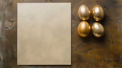 Golden Easter Eggs on Textured Brown Background with Canvas