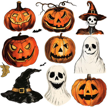 Creepy Halloween sticker style on transparent background - Ai Generated