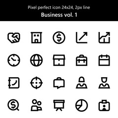 Pixel perfect business icons with a masculine style are perfect for your next project.