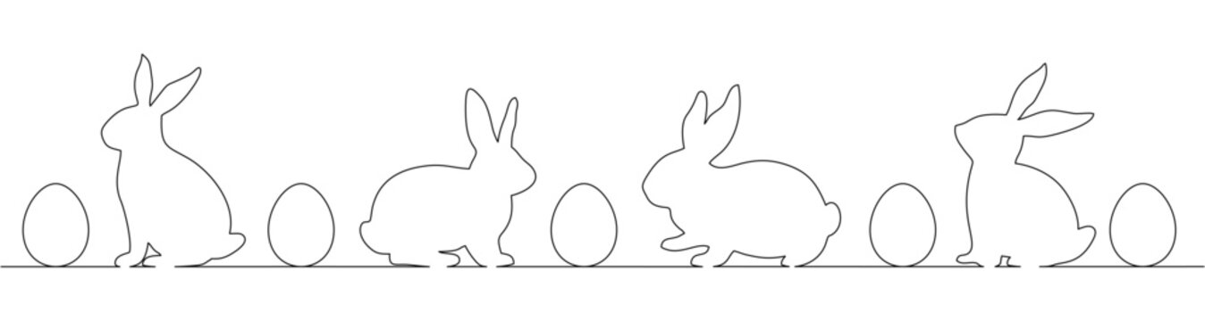 Illustration vector of rabbits and eggs for easters with lineart style