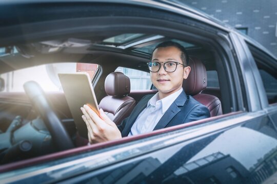 Business Men Work With Tablet Computers Their Cars 4
