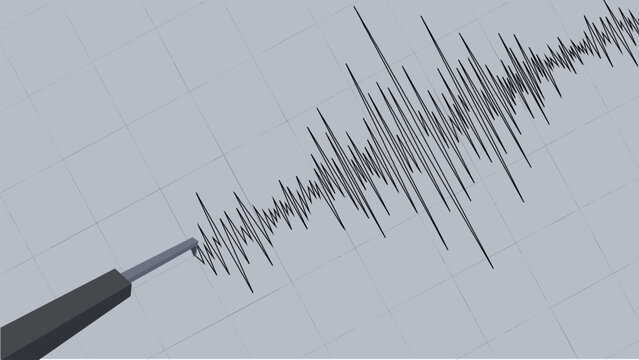 Detailed Graphical Representation of Earthquake Vibrations Captured on a Seismograph against the grid background. Seismograph recording seismic waves. Vector Illustration.