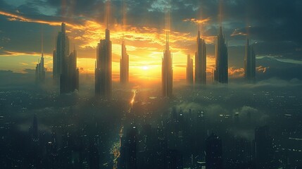 Metropolitan Glow: Urban Skylines at Sunset