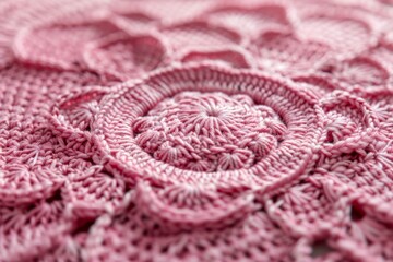 Pretty pink pattern knitted from woolen yarn