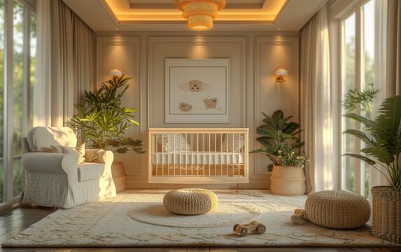Interior of modern baby room.