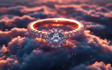A shiny diamond ring on the cloud.  - obrazy, fototapety, plakaty
