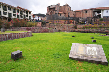 Outer convent of Santo Domingo with gardens and ruins of the Temple of Qorikancha (Coricancha),...