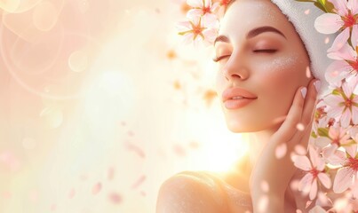 Radiant Skin: Achieving the Perfect Hydration for Your Face at the Spa, Unveiling a Healthy and Dewy Glow of Beauty and Wellness. Beige Background - Copy Space.