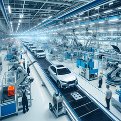 Blurred scene of car/automobile manufacturing plant