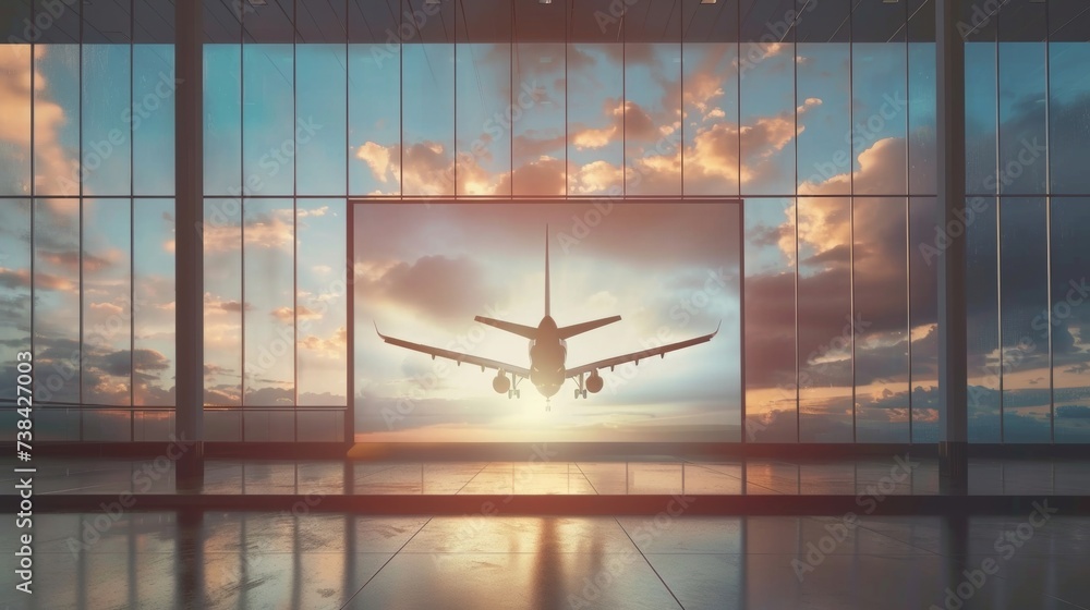 Poster a dynamic airport billboard with a large captivating image taking center stage. the surrounding spac