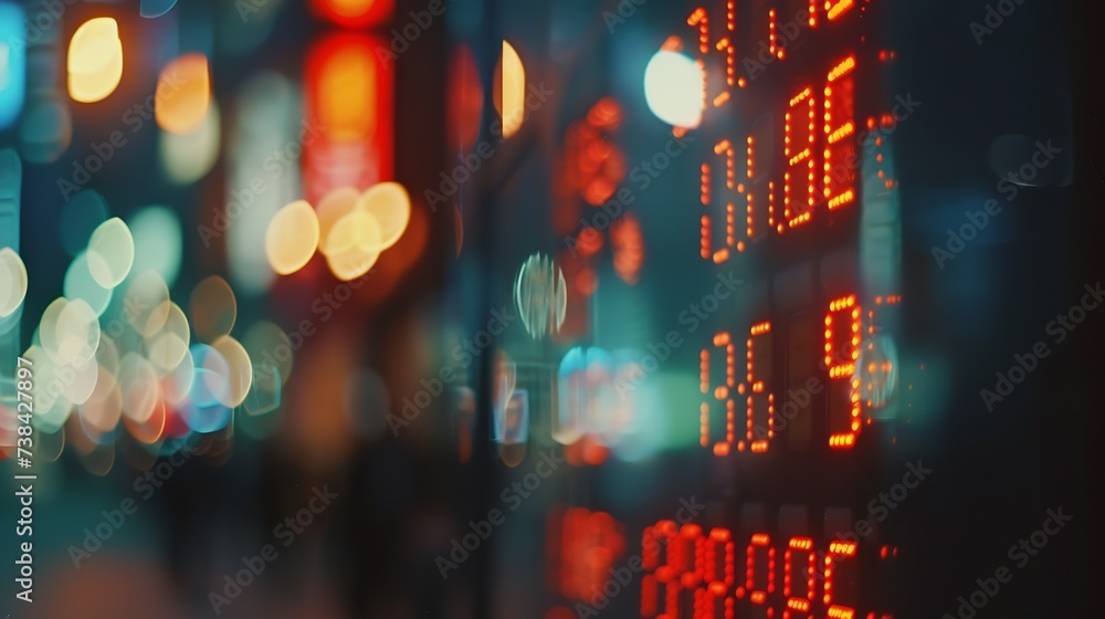 Poster Display stock market numbers with defocused street lights background : Generative AI
