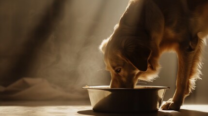 Hungry or thirsty dog fetches metal bowl to get feed or water : Generative AI
