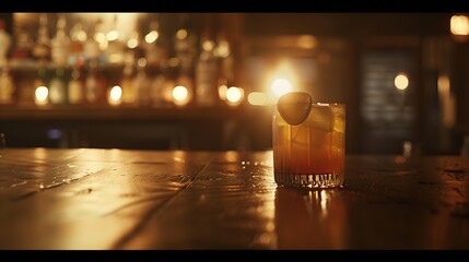 A cocktail on a wooden bar table : Generative AI