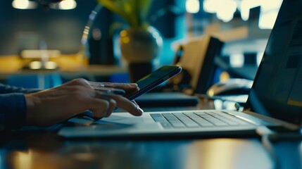 Business team present. Photo professional investor working new startup project. Finance meeting.Digital tablet laptop computer smart phone using, keyboard docking screen foreground,fil : Generative AI