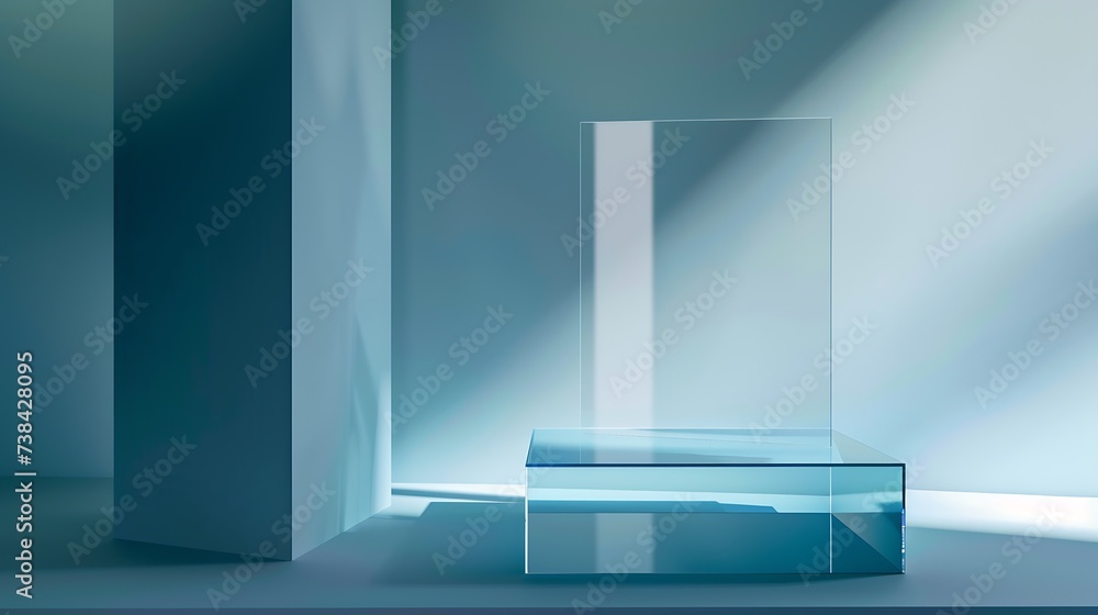 Poster glass pedestal product stage or showcase mockup scene made with acrylic blocks as a template for pro