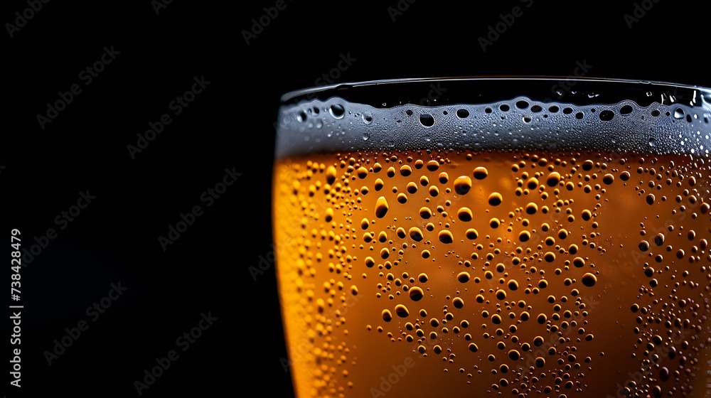 Poster beer cold craft light beer in a glass with water drops pint of beer close up isolated on black color