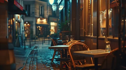 Foto op Plexiglas Cozy street with tables of cafe in Paris at night France Architecture and landmarks of Paris Postcard of Paris : Generative AI © Generative AI