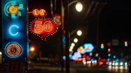 Gardinen Neon signs on route 66 : Generative AI © Generative AI