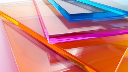 Creative modern background with many layers of colorful acrylic sheets with orange blue and pink colors Design banner poster or display products : Generative AI