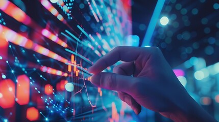 Businessman pointing arrow graph growth and financial network connection, analysing data to increase sales and revenue profit to achieve business investment goal in global economic sit : Generative AI