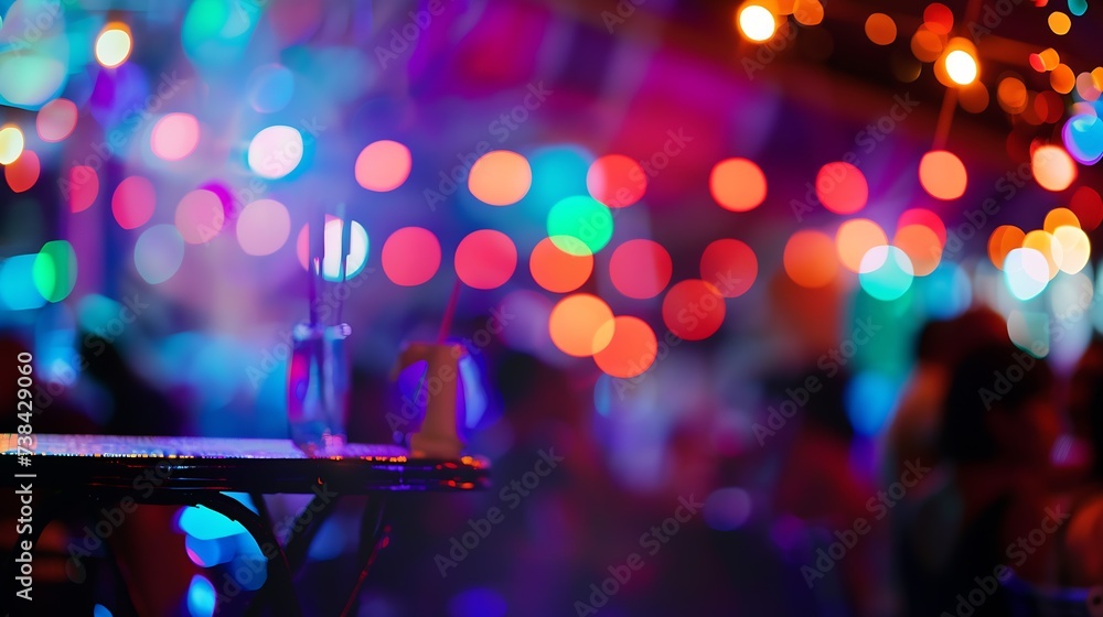 Poster Abstract blur image of Cafe or Restaurant in night time with bokeh for background usage vintage tone : Generative AI