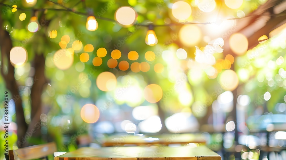 Poster blurred background of outdoor restaurant with abstract bokeh light : generative ai