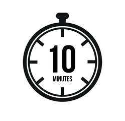 10 clock minutes timers. Time measure. Chronometer vector icon black isolated on white background.