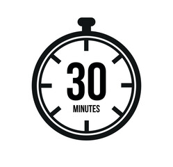 30 clock minutes timers. Time measure. Chronometer vector icon black isolated on white background.