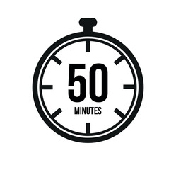 50 clock minutes timers. Time measure. Chronometer vector icon black isolated on white background.