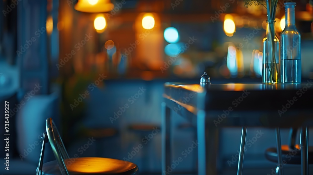 Poster top of table with bar cafe restaurant blurred background : generative ai