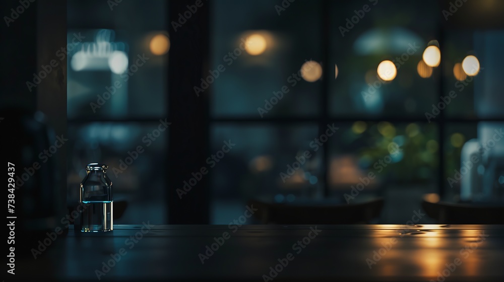 Aufkleber dark blurred background with empty table top cafe restaurant windows background for your product : Generative AI