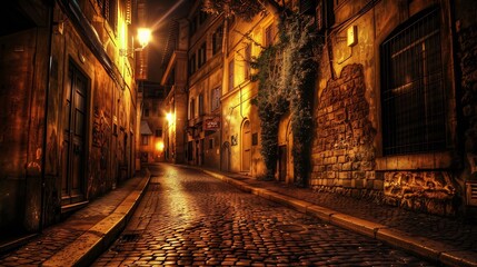 Fototapeta na wymiar Old cozy street at night in Trastevere Rome Italy Trastevere is rione of Rome on the west bank of the Tiber in Rome Lazio Italy Architecture and landmark of Rome : Generative AI