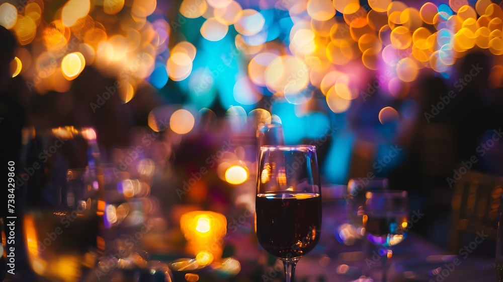 Poster Abstract blur image of Cafe or Restaurant in night time with bokeh for background usage vintage tone : Generative AI