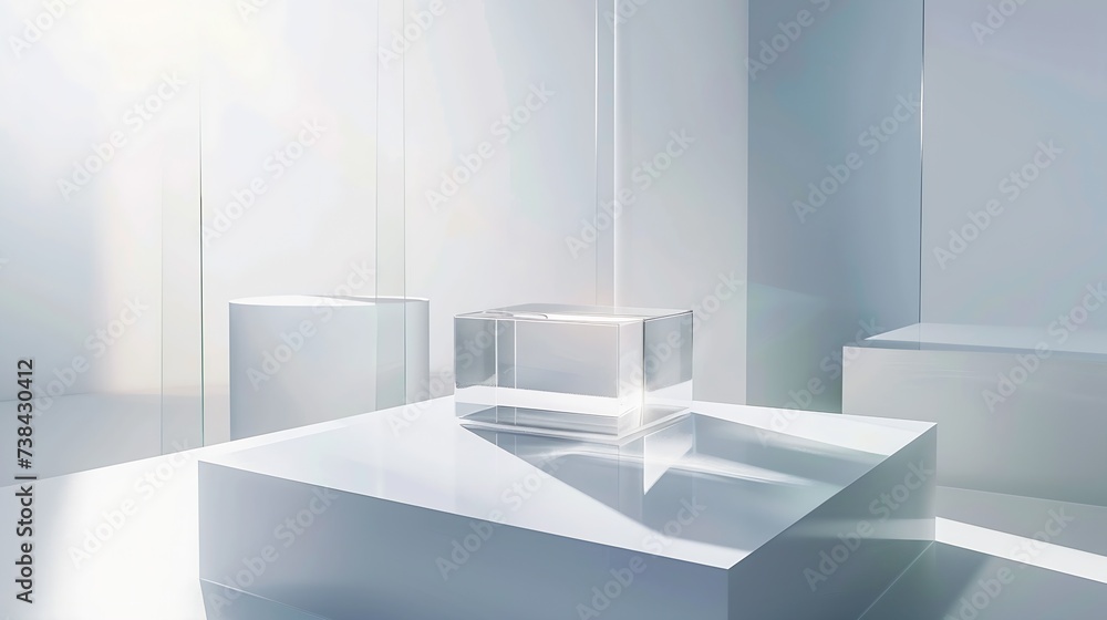Aufkleber glass pedestal product stage or showcase mockup scene made with acrylic blocks as a template for pro