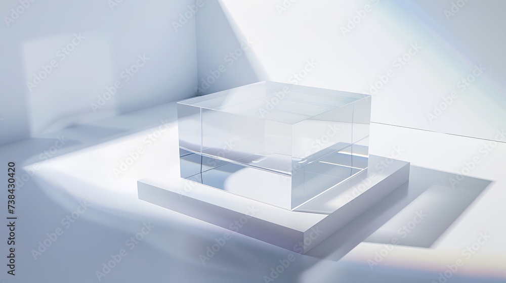 Poster minimal cosmetic background pedestal display glass cube block platform transparent geometric stand f