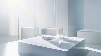 Glass pedestal product stage or showcase Mockup scene made with acrylic blocks as a template for product presenation Stylish backdrop for advertisement : Generative AI