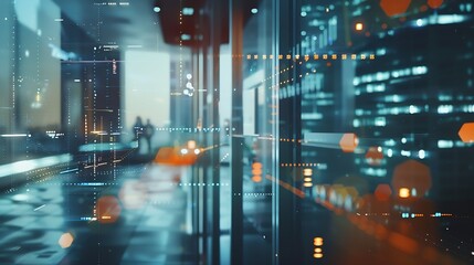 Multi exposure of virtual abstract financial graph interface on modern interior background, financial and trading concept : Generative AI