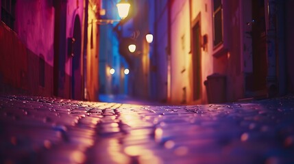 stylized photo of the citys old street in the night : Generative AI - obrazy, fototapety, plakaty