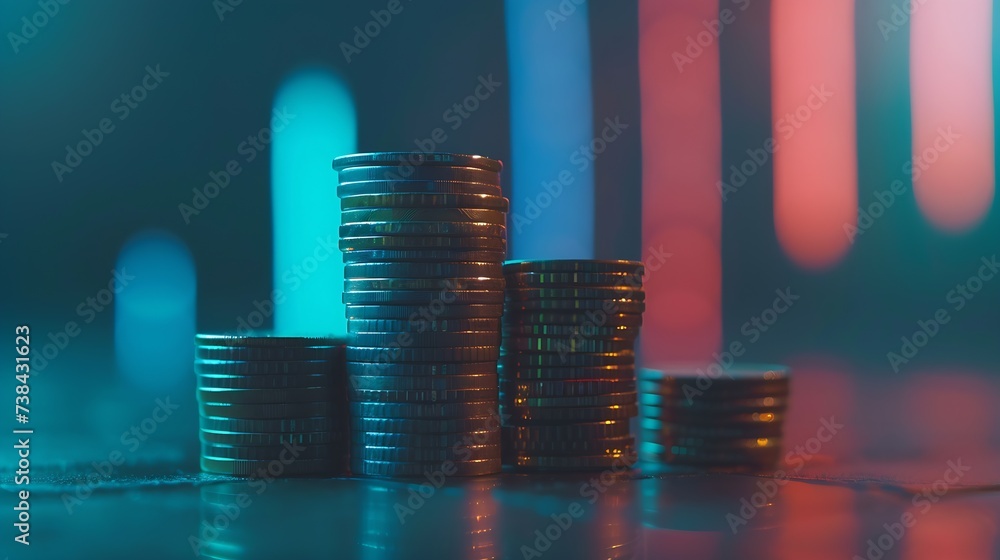 Poster coin stack with growth chart for financial and banking concept. investing economic growing. : genera