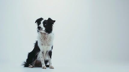 Studio shot of an adorable Border Collie sitting on white background. : Generative AI