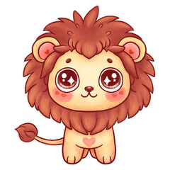Acuarela digital. Ilustración de león estilo infantil, lindo y tierno dibujos animados para niños