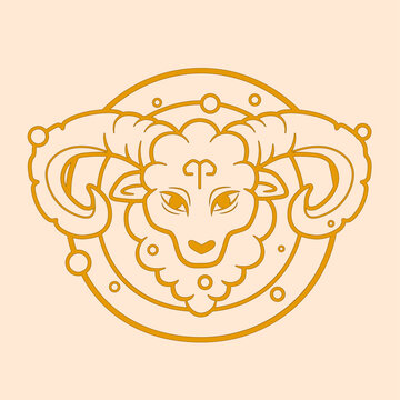 Astrology sign Aries on beige background
