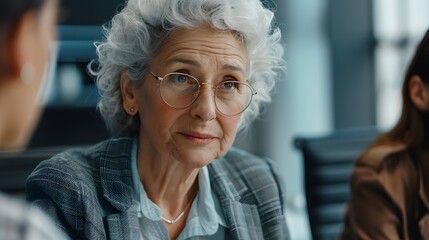 Fototapeta na wymiar Portrait of a senior elderly businesswoman during a meeting in the office