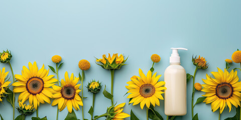 sunflower soap pressure bottle  - obrazy, fototapety, plakaty
