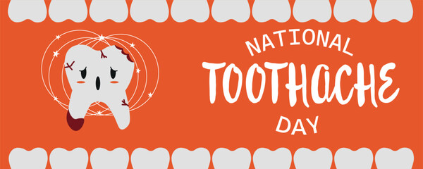 Banner for National Toothache Day with sad tooth with decay