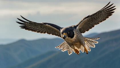 Zoom in to reveal the intense gaze of a peregrine falcon mid flight, its streamlined form slicing through the air with unparalleled precision