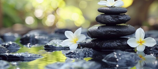 Obraz na płótnie Canvas Spa therapy using hot stones offers an alternative way to relieve muscle pain and improve body health.