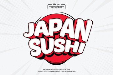 Editable text effect Japan sushi 3d cartoon template style premium vector